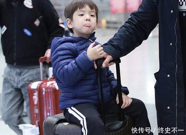  杜江|杜江携子现身机场, 嗯哼坐行李箱显呆萌