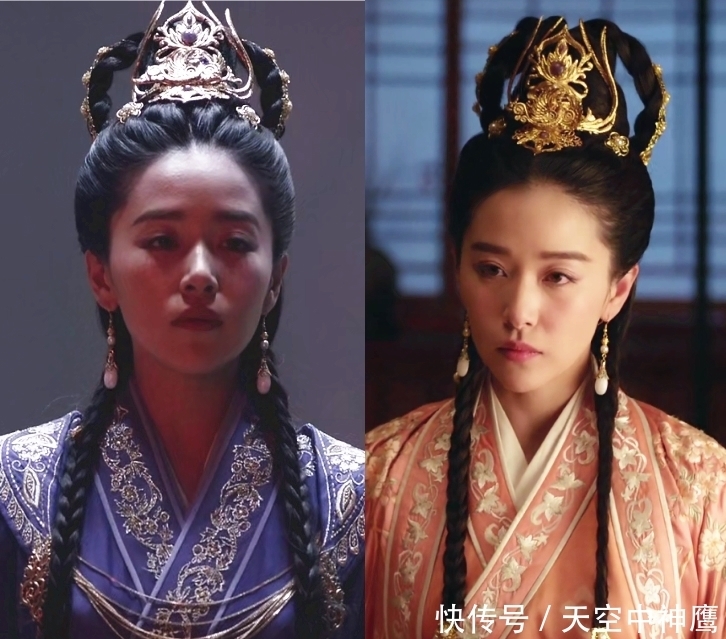 红蓝两色|现在的造型师都懒得设计了,头饰总是同款不同色,李未央一式四份