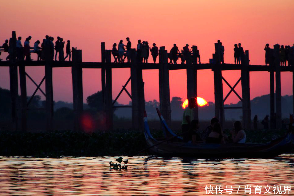 铁钉|缅甸乌本桥,世界十大日落美景之一,是世界上最长最古老的柚木桥,整座桥没有一颗铁钉